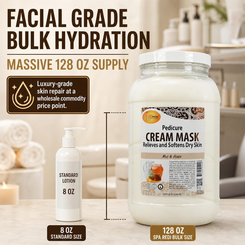 SPA REDI - Body and Foot Cream Mask, Milk and Honey, 128 Oz - Pedicure Massage for Tired Feet and Body, Hydrating, Fresh Skin - Infused with Hyaluronic Acid, Amino Acids, Panthenol, Comfrey Extract