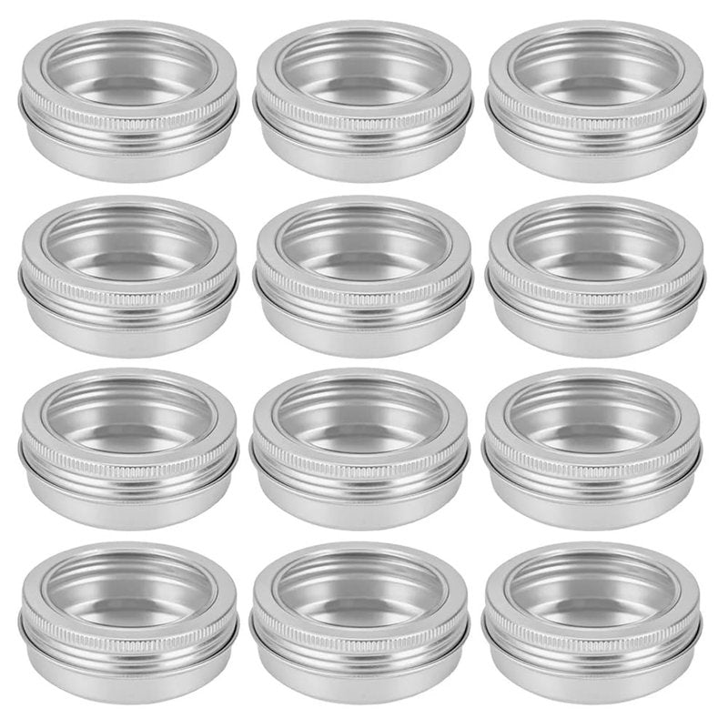 75 Pcs Clear Window Aluminum Round Cans,Candle Containers with Screw Lid,2 Oz Metal Round Tins for Crafts,Cosmetic, DIY
