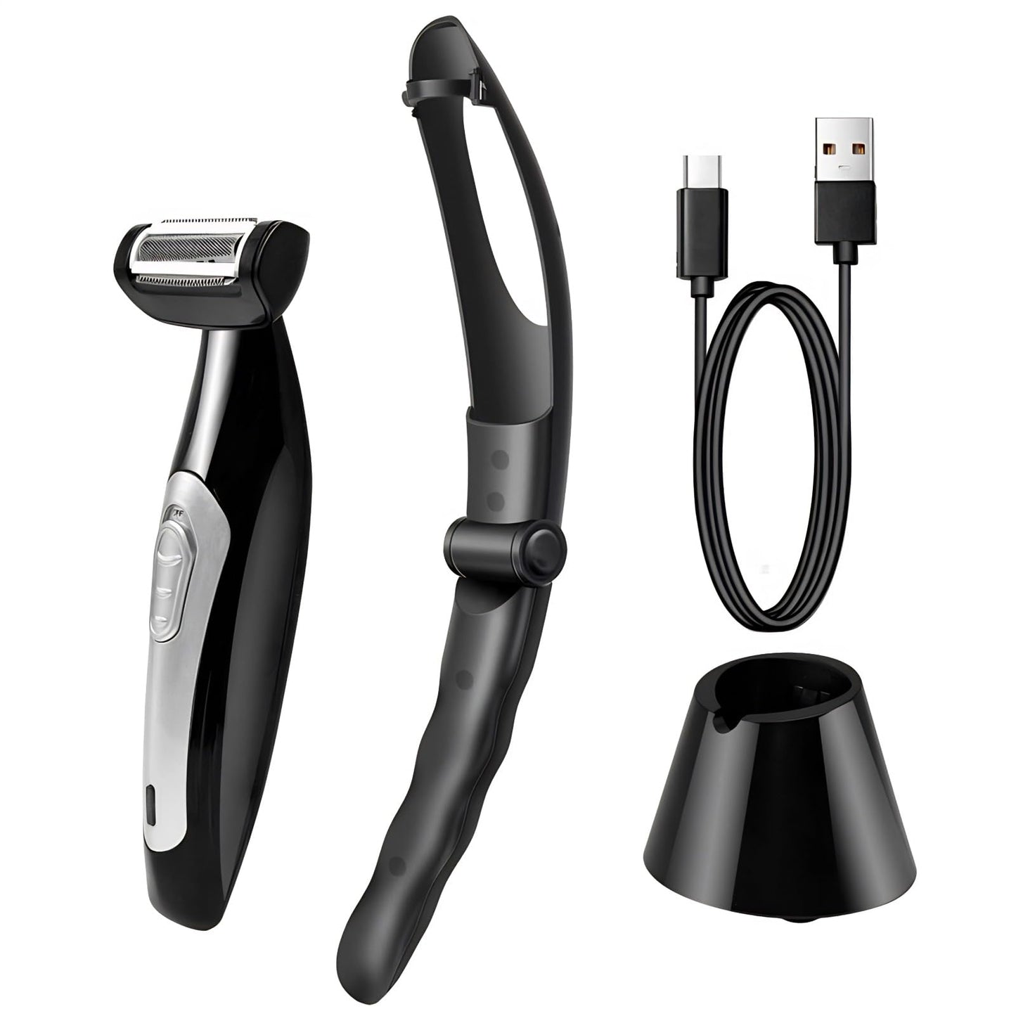 Yoidesu Men's, Body Groomer with Adjustable Extreme Reach Handle, Wet/Dry Use, Back Hair Remover