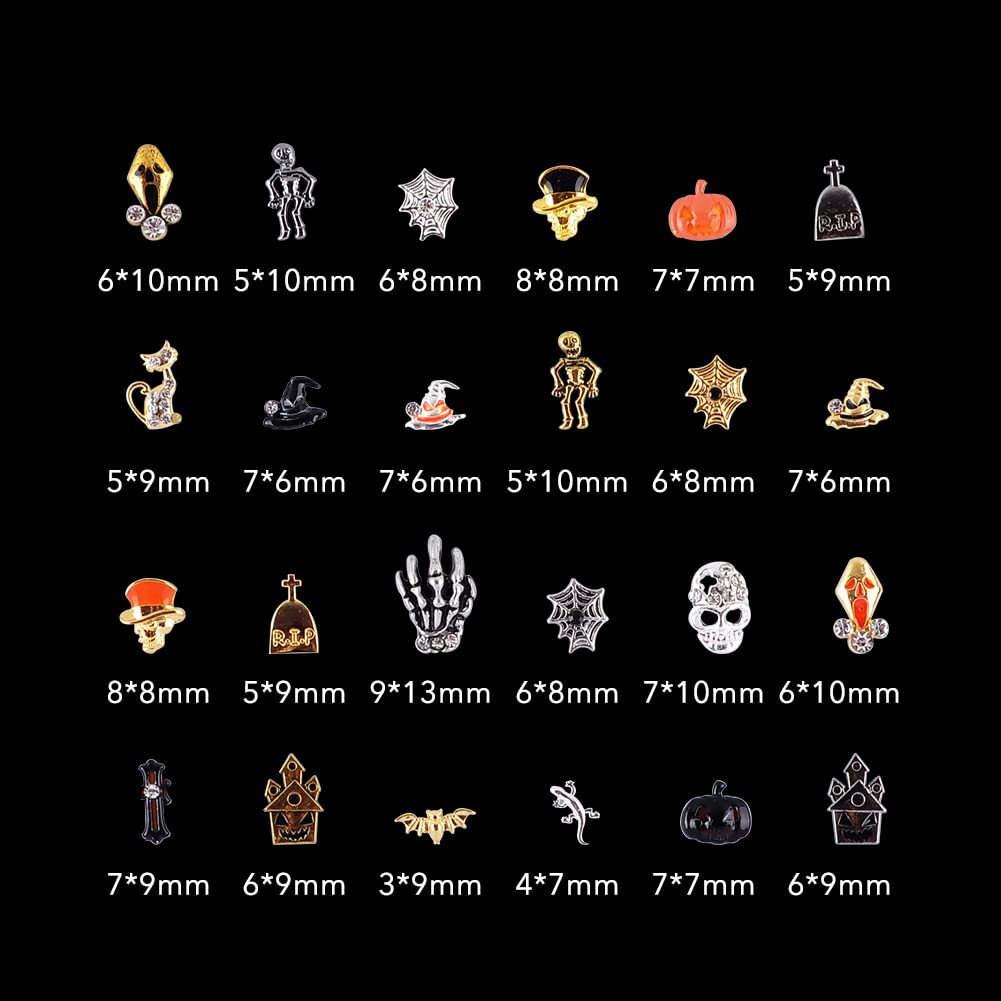 DSHIJIE 240Pcs Halloween Nail Crystal Rhinestones Kit, 3D Witch Pumpkin Bat Sequins for Acrylic Nails, Halloween Party Supplies Glitter Manicure DIY Crafts Decoration