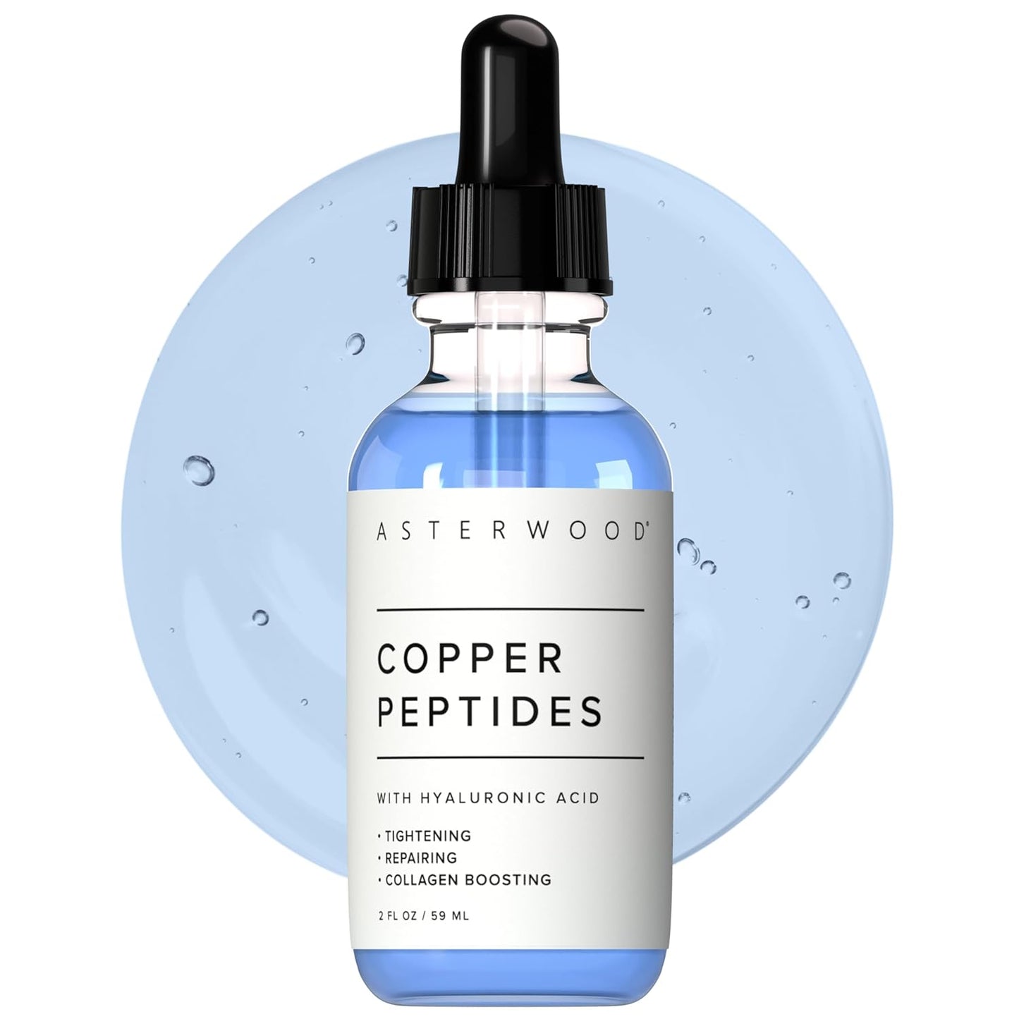 Asterwood Copper Peptides Serum - Collagen Boosting Face Treatment with GHK-Cu & Hyaluronic Acid | 2 Fl Oz