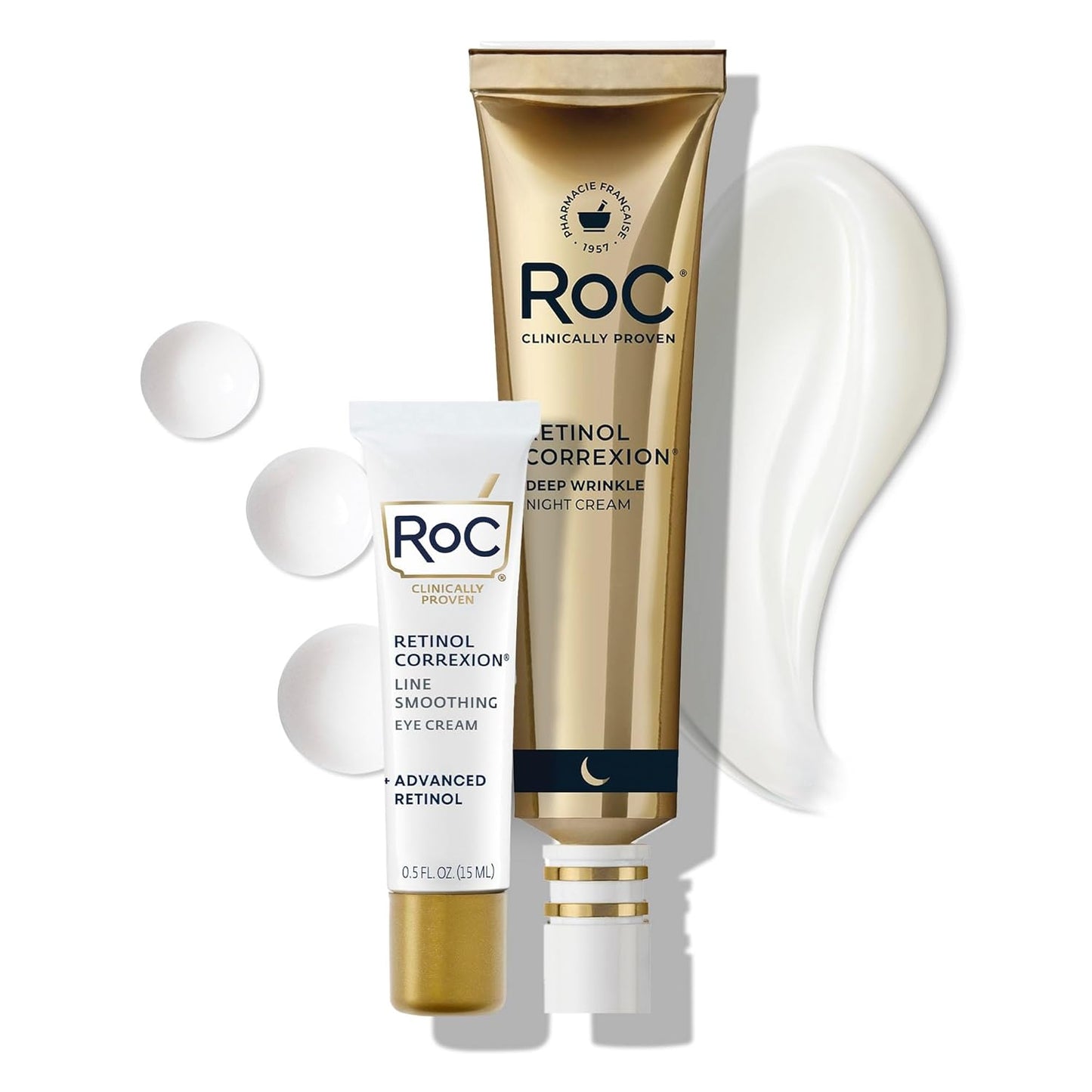 RoC Retinol Correxion Duo Set | Deep Wrinkle Night Cream & Under Eye Treatment for Dark Circles