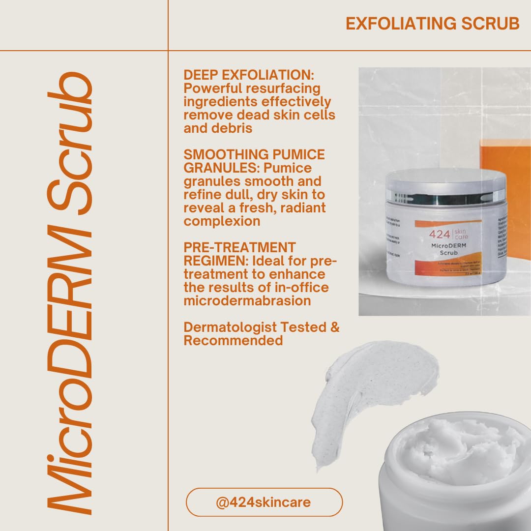 424 Skin Care MicroDERM Scrub - Dermatologist Tested & Recommended Exfoliating Scrub - Clinically Proven Formula, 2.3 oz