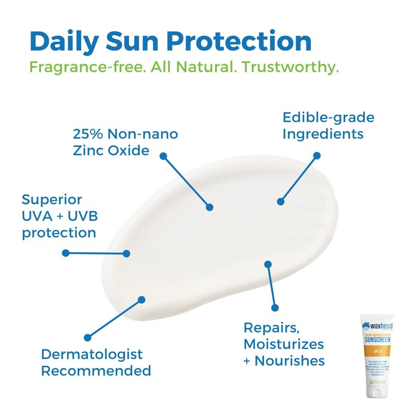 Waxhead Kids Sunscreen SPF 32, Zinc Oxide Mineral Sunblock for Face & Body, Baby & Toddler Safe, Pediatrician Recommended, Reef Safe, Non-Greasy, Tear-Free, Biodegradable, EWG 1 Rated (4oz)
