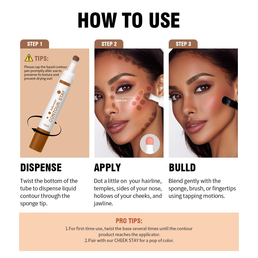 Liquid Contour Long Wear Bronzer Cream Contour Makeup – Long Lasting, Blendable & Lightweight Formula – Vegan & Cruelty-Free Face Sculpting Stick with Built-In Sponge Applicator (#3 Medium Cool)