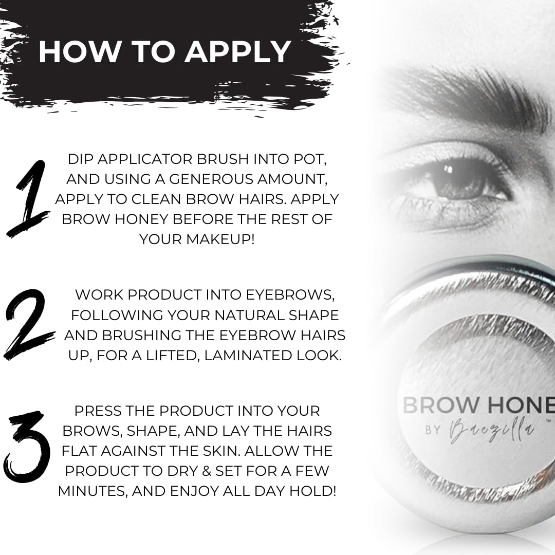 Baezilla Brow Honey Eyebrow Gel, Long Lasting Clear Brow Gel, Natural Pink Rose Fragrance