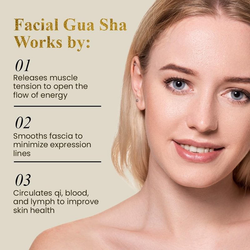 Gua Sha Bian Facial Stone With Jade Roller | Gua Sha Facial Tool Kit to Lift, Plump, Tone and Sculpt | Hand Crafted with 100% Authentic Bian Stone for Daily Use | Gifts for Women