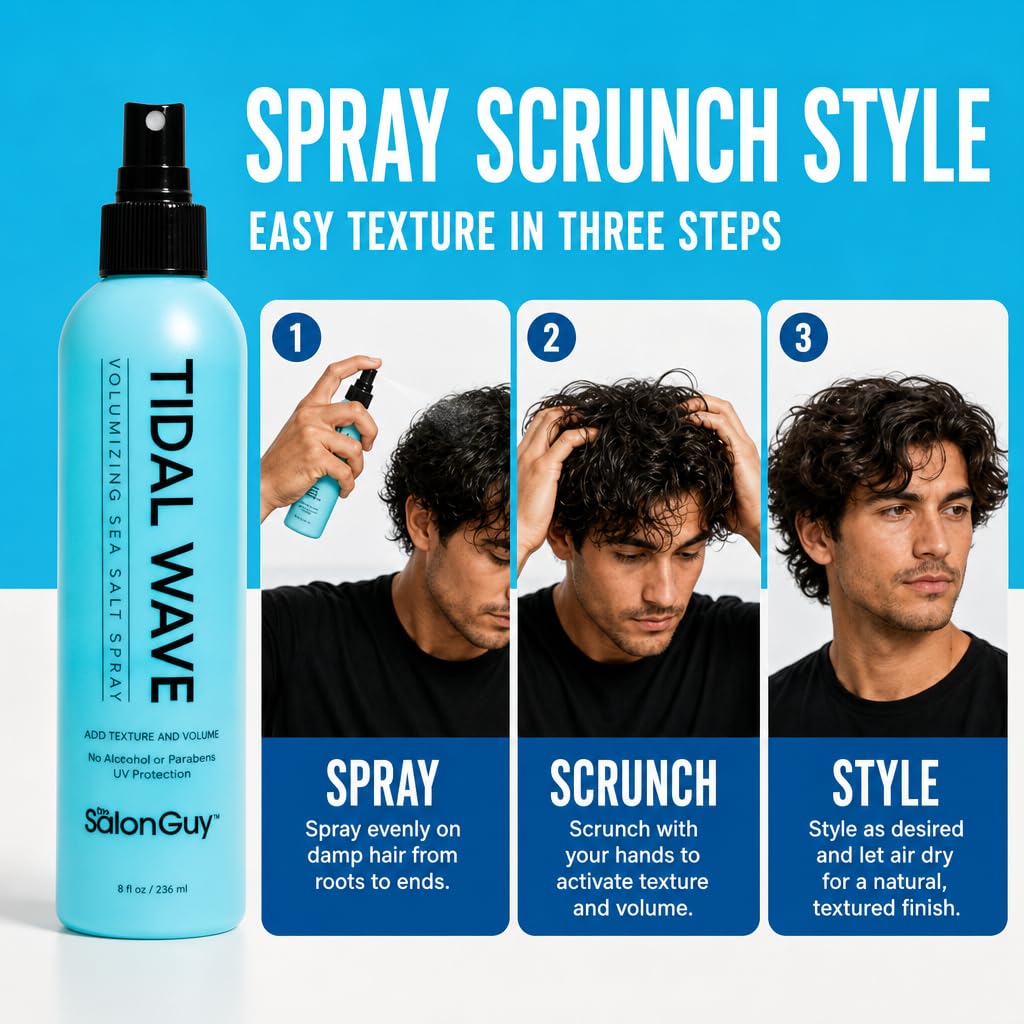 THESALONGUY Tidal Wave Sea Salt Spray for Hair – Volumizing & Texturizing Spray for Beach Waves, Thickness & Lift – Hairstylist Created Daily Wavy Hair Products for Men & Women (8 oz.)