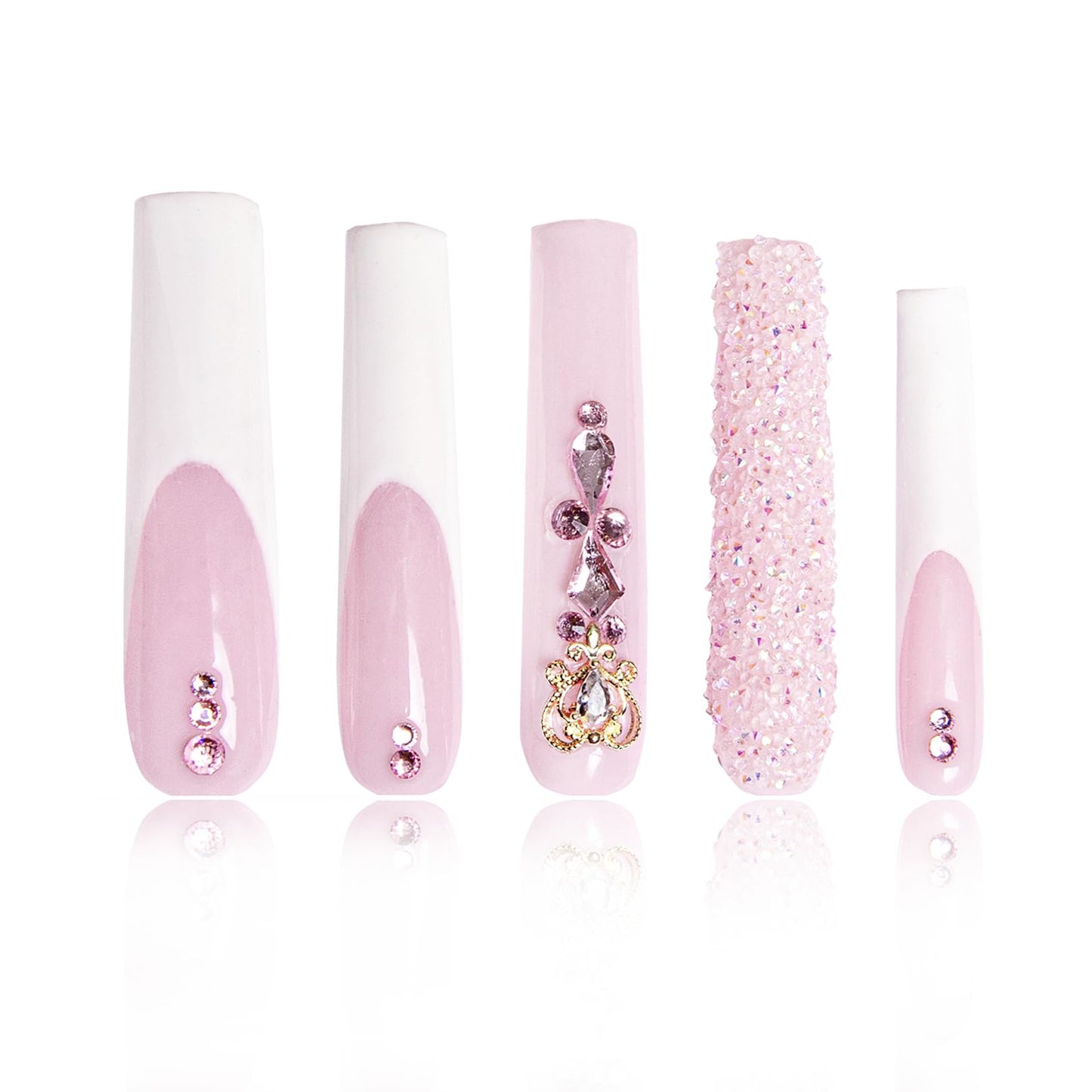 LOVFUL Press on Nails Sweet Elegance | Handmade with Full Covered Crystals | Reusable Fake Nails | Square Long 2.2 in | H34-M