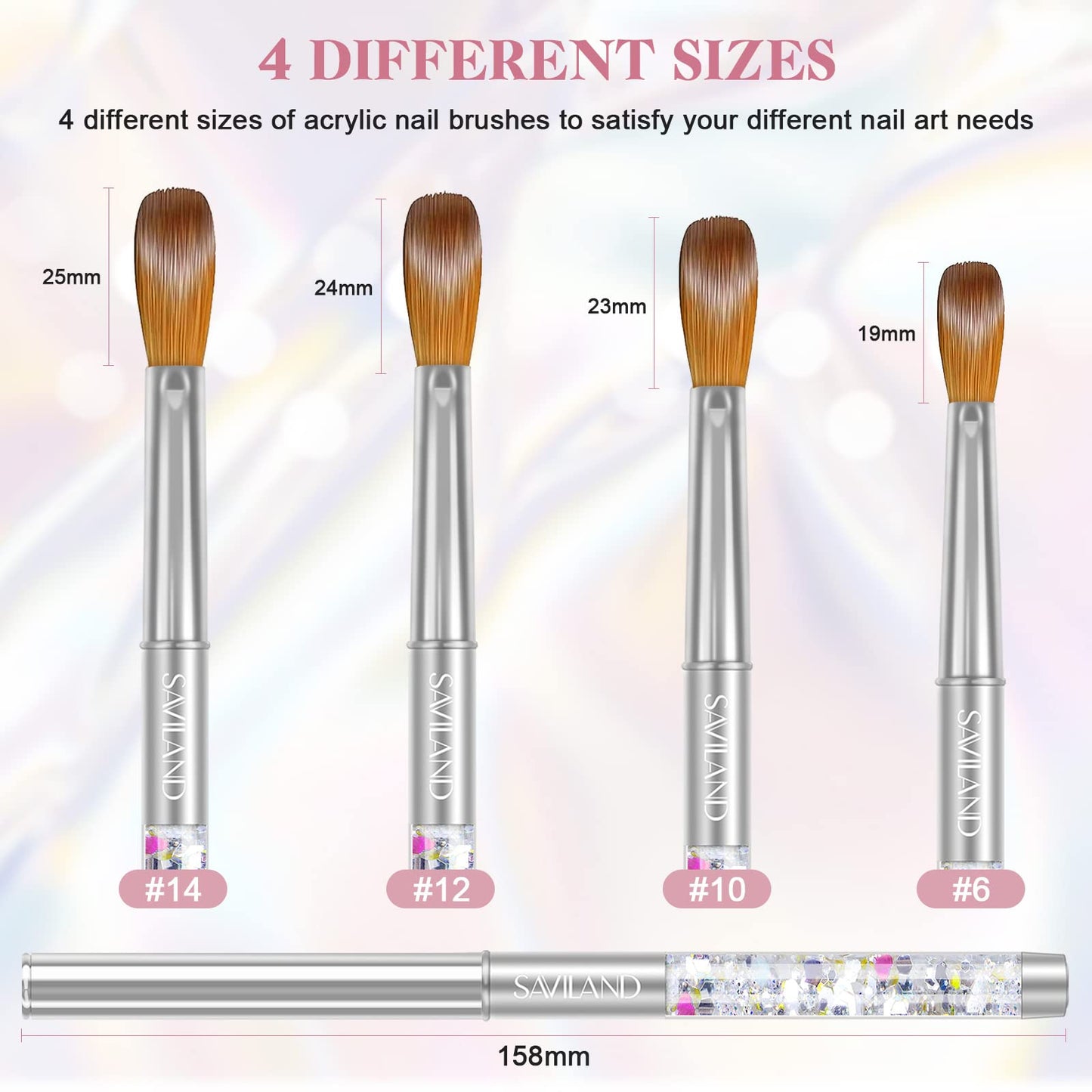 Saviland 4PCS Acrylic Nail Brush Set Size 6/10/12/14 and Practice Hand for Acrylic Nails