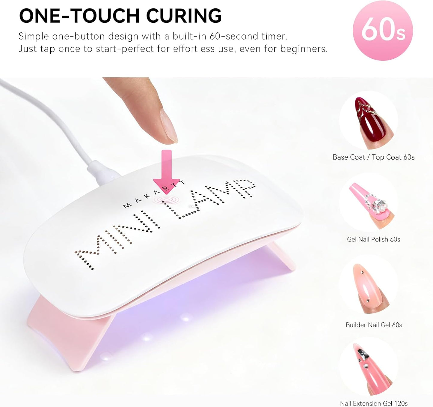 UV LED Nail Lamp - Fast Drying Gel Polish Curing Light with 60S Timer | Mini USB Portable 6W for Home DIY Manicure
