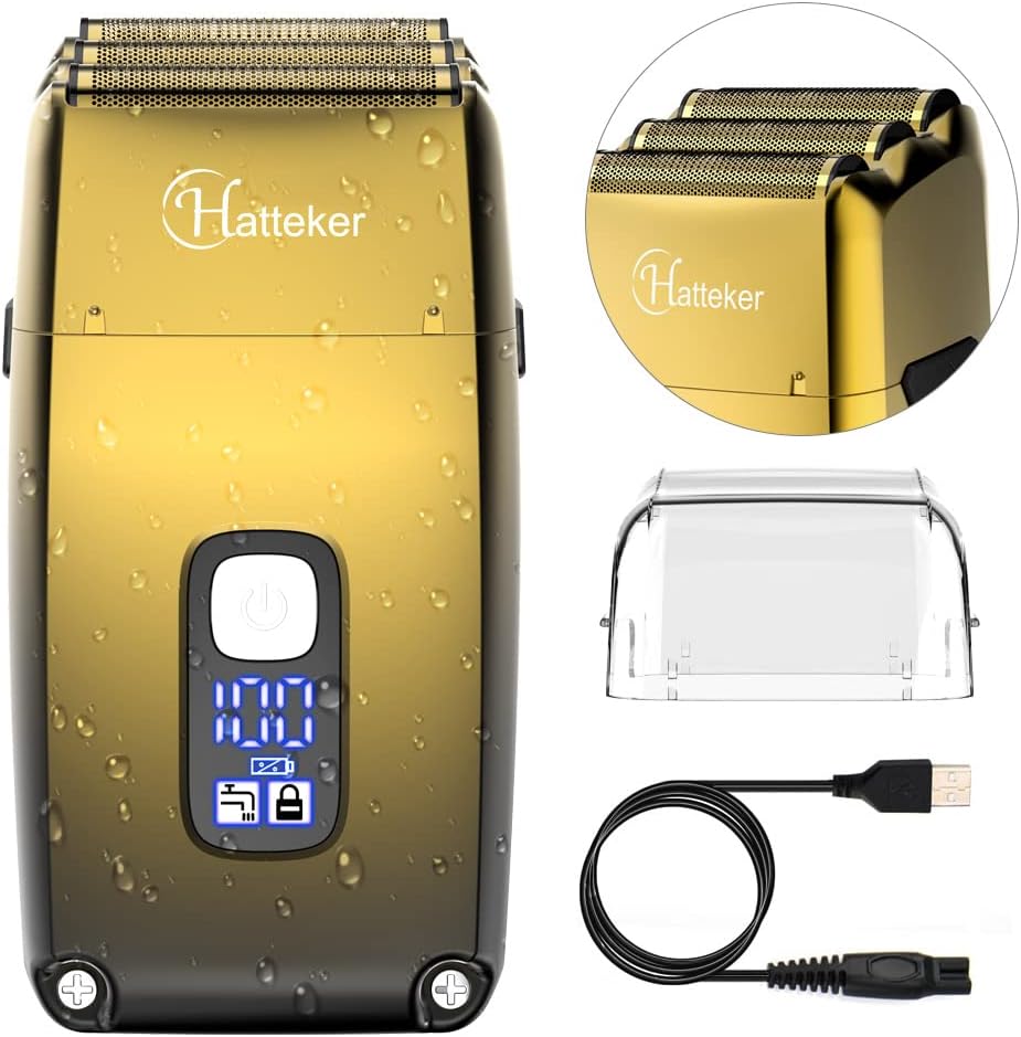 Hatteker Electric Foil Head Shaver for Men - Triple Blade Waterproof Bald Head Trimmer | Cordless Gold