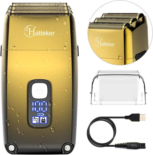 Hatteker Electric Foil Head Shaver for Men - Triple Blade Waterproof Bald Head Trimmer | Cordless Gold