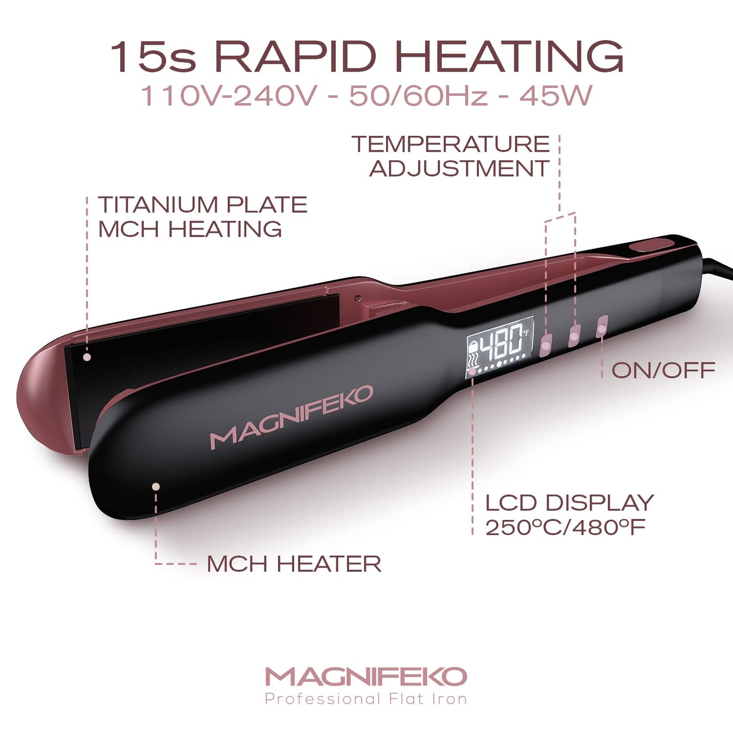 Magnifeko - Ceramic Hair Straightener - Flat Iron Hair Straightener – Hair Iron Straightener - plancha de Cabello Professional (Black)