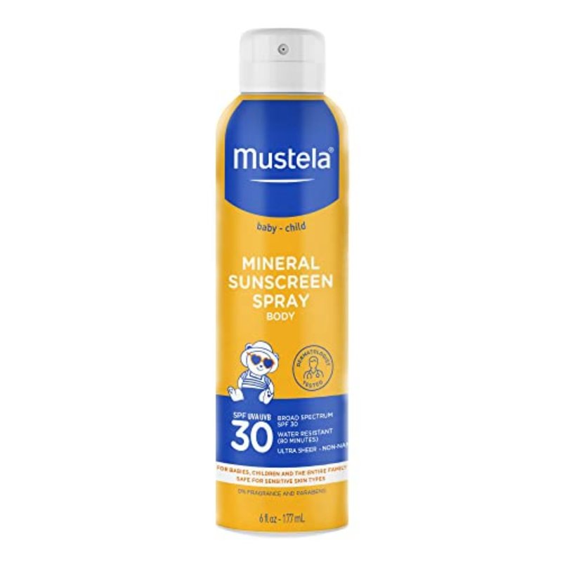 Mustela Baby Mineral Sunscreen Spray SPF 30 Broad Spectrum - Body Sun Spray for Sensitive Skin - Water Resistant & Fragrance Free - 6 fl.oz.
