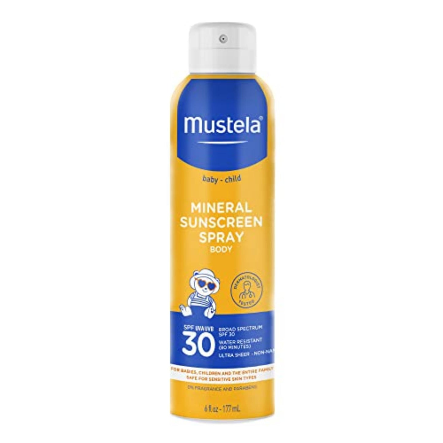 Mustela Baby Mineral Sunscreen Spray SPF 30 Broad Spectrum - Body Sun Spray for Sensitive Skin - Water Resistant & Fragrance Free - 6 fl.oz.