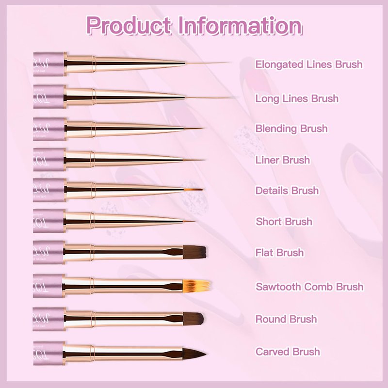 Eptbsdu Nail Art Brushes, 5PC Double Ended Nail Art Design Brushes, Nail Brushes for Nail Art Striping Nail Art Brushes for Long Lines, Ombre Nail Drawing Pen for Salon at Home DIY Manicure