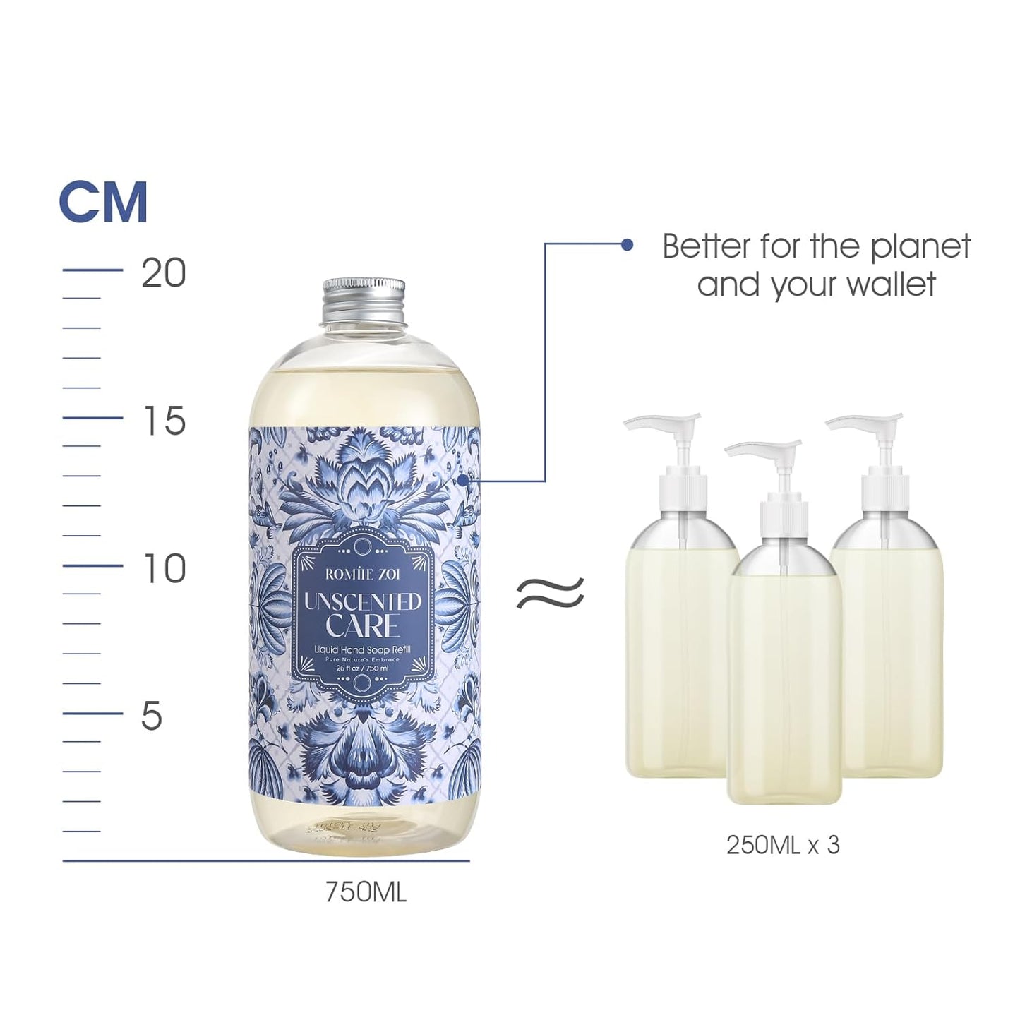 Liquid Hand Soap Refills Gift Set - Unscented Plant-Based Formula | 3 x 26 Fl Oz Bottles for Sensitive Skin