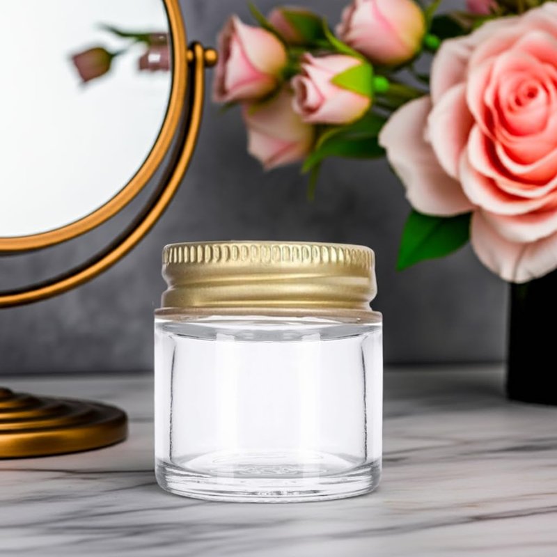 1 oz / 30 ml Clear Thick Glass Jar with Gold Metal Airtight Lid (12 Pack)