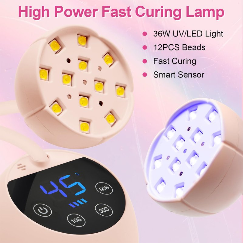 CGBE UV LED Nail Lamp, 36W Mini Cordless Flash Cure Lamp, USB Rechargeable Goosenecks LED Nail Light with 4 Timers & Auto Sensor for Salon Home DIY Use, White Diamond