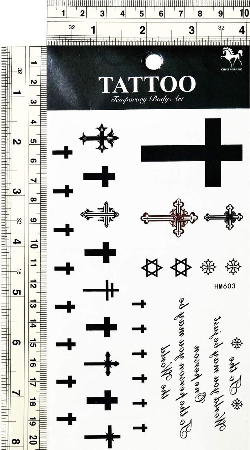 Umama Tattoos 3 Sheets Cross Temporary Tattoo Body Art Tattoo Sticker 3D Waterproof Men Women Realistic tattoos Cross Cartoon Pattern