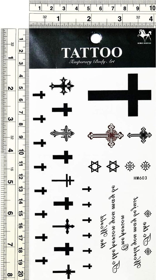 Umama Tattoos 3 Sheets Cross Temporary Tattoo Body Art Tattoo Sticker 3D Waterproof Men Women Realistic tattoos Cross Cartoon Pattern