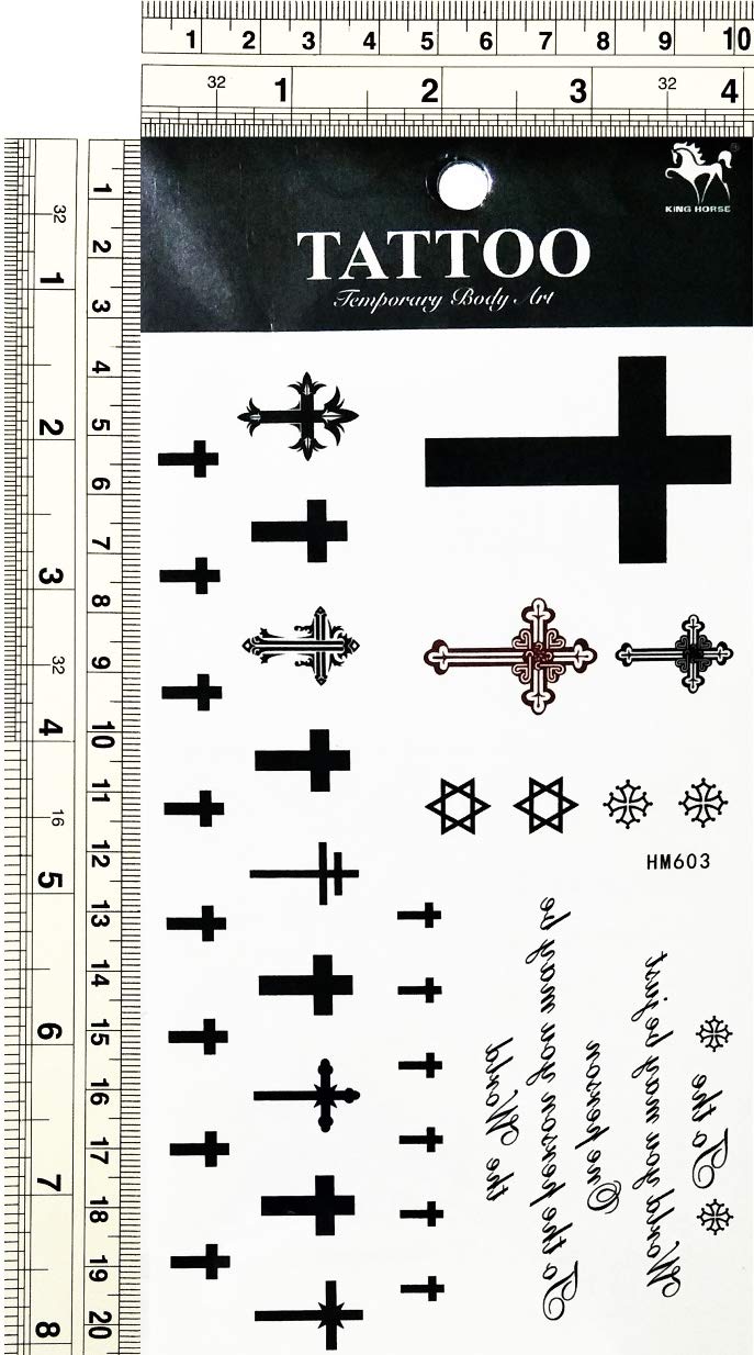 Umama Tattoos 3 Sheets Cross Temporary Tattoo Body Art Tattoo Sticker 3D Waterproof Men Women Realistic tattoos Cross Cartoon Pattern