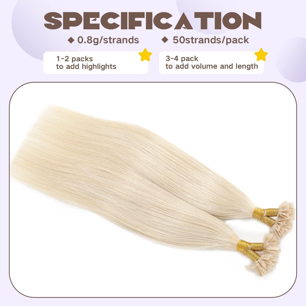 Sindra U Tip Hair Extensions 14 Inch Platinum Blonde 40g Keratin Human Hair 50 Strands Hot Fusion Pre Bonded Extensions Utip#60-14inch)