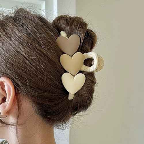 Valentine¡¯s Day Hair Claw Clips Brown Heart Hair Claw for Women Three Heart Hair Claw Clips for Thick Hair Khaki Hair Clips Hair Clips Big Resin Hair Clips Cute Clips Cute Hair Clips Accessories 1Pcs