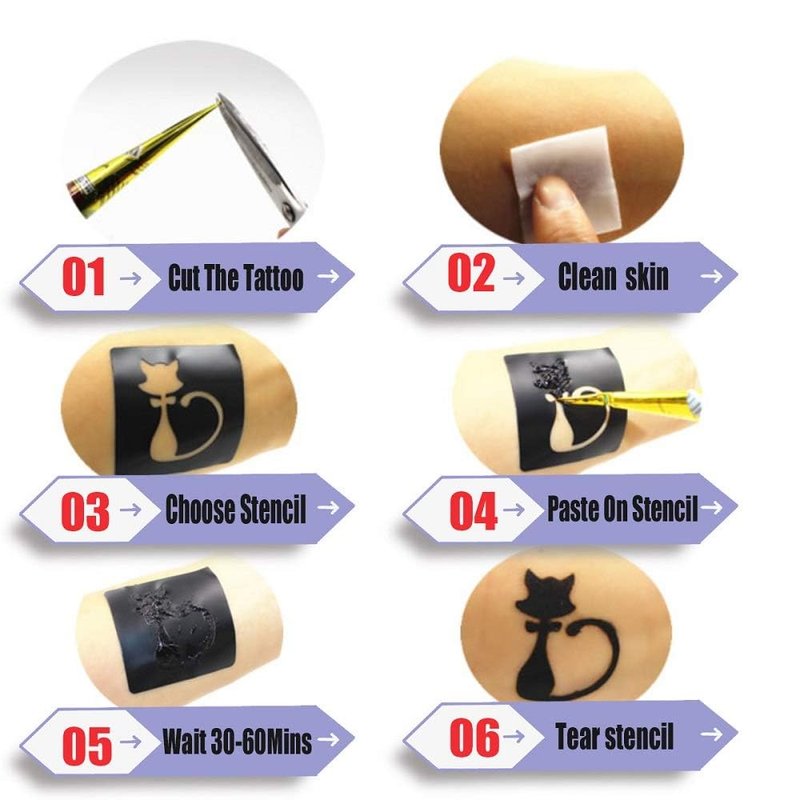 Temporary Tattoo Kit - 4 Semi-Permanent Tattoo Paste Cones | DIY Body Art for Men, Women & Teens - 20 Adhesive Stencils Included