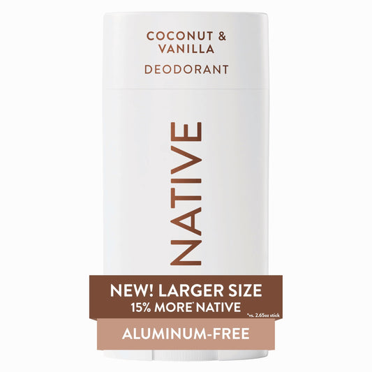 Native Aluminum Free Deodorant, Coconut & Vanilla, Large Size Stick, 72 Hour Odor Control, for Women & Men, Contains Naturally Derived Ingredients, 3.1 oz