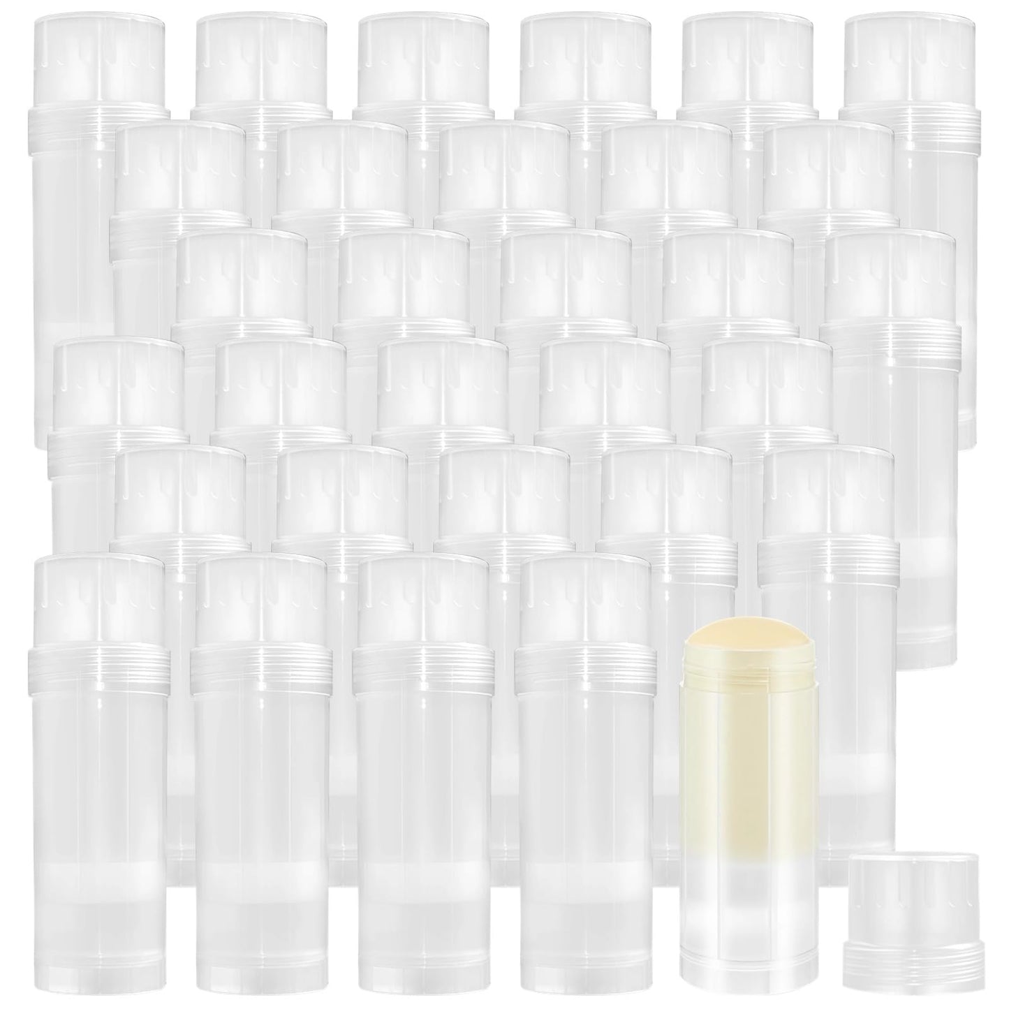 OMISTAR 30 PCS deodorant tubes empty, 2 oz Refillable Semi-Transparent Plastic Stick Tubes, 60 ml Twist-up Filling Bottles for DIY Sunscreen, Balm, Lotion Bar