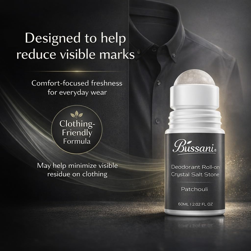 Bussani Crystal Salt Stone Deodorant for Men - Aluminum Free, Non-Irritating | 2.02 Fl Oz | Quick-Dry, No Stains | 3-Pack