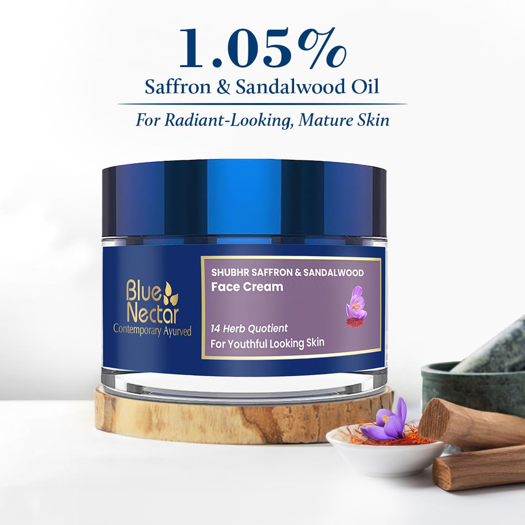Blue Nectar Anti Aging Saffron Face Moisturiser for Women (1.7 Fl Oz) along with Kumkumadi Face wash with Saffron for Women & Men (3.38 Fl Oz)
