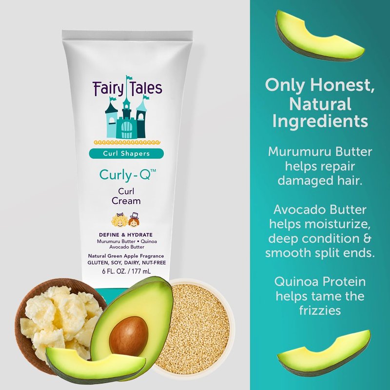 Fairy Tales Curly Q Kids Curl Cream – Lightweight Curl Crème for Curly and Wavy Hair Kids - Paraben, Sulfate, Gluten and Nut Free - 6 oz
