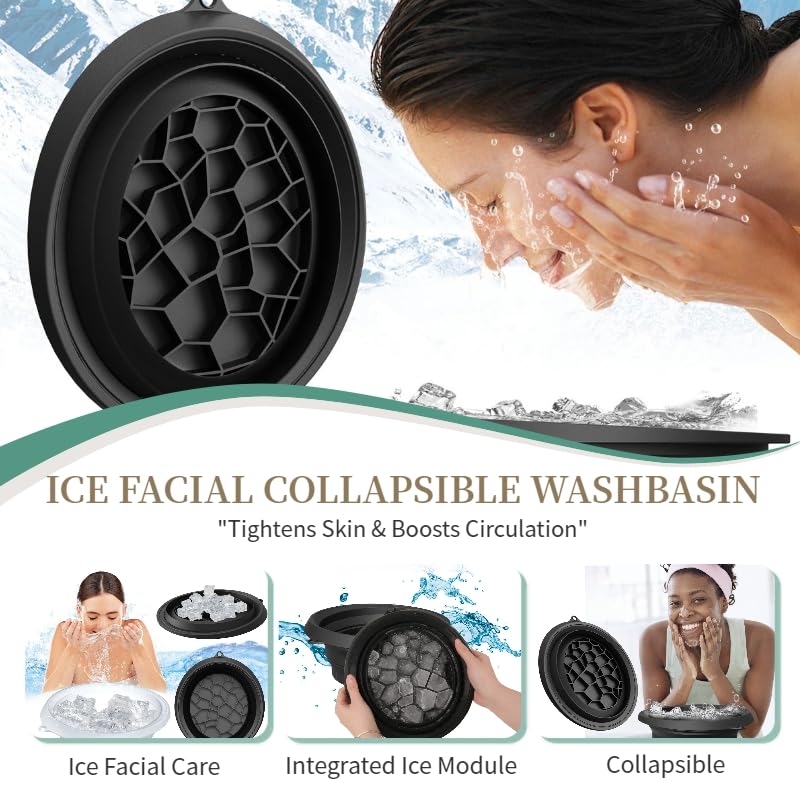 Ice Face Bowl - Collapsible Silicone Bowl with Built-In Ice Tray for Acne Relief & Glowing Skin | Cold Therapy for Home & Travel (Light Green)