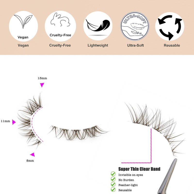 DAODER Brown Mink Lashes Natural Look Clear Band Cat Eye Strip False Eyelashes Brown Wispy Eyelashes 13mm Short Anime Lashes Reusable Light Lash Pack 10 Pairs(Brown Cat Eye)