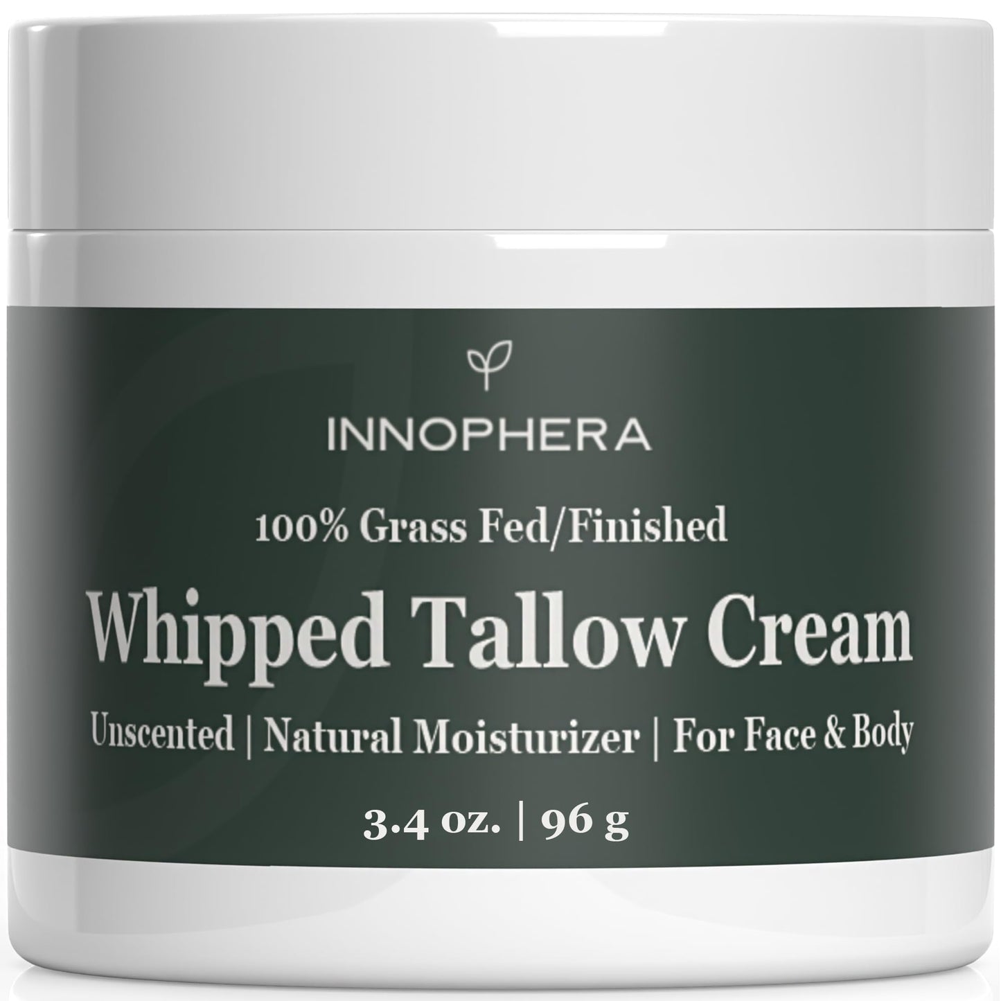 Innophera Whipped Beef Tallow Cream for Skin Care ‒ Grass Fed & Grass Finished ‒ 100% Natural Moisturizer for Sensitive Skin ‒ Handmade Face & Body Lotion ‒ Unscented & Odorless ‒ 3.4 oz.