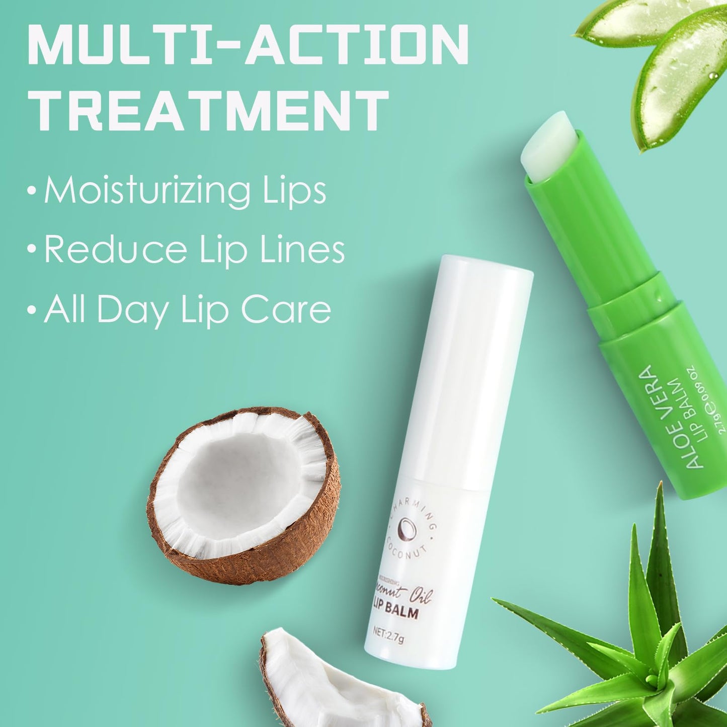 AFGHOUZ Lip Balm Lightweight All Day Hydrating Lip Care Products, Aloe Vera, Coconut,Orange, Honey, Cherry Blossoms, 2 Tubes