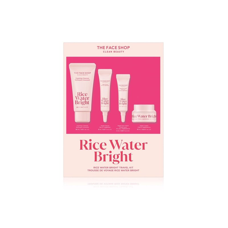 Rice Water Bright Travel Kit | Korean Skin Care Set with Ceramide - Gentle Face Wash, Serum, Cream & Eye Cream for Hydration