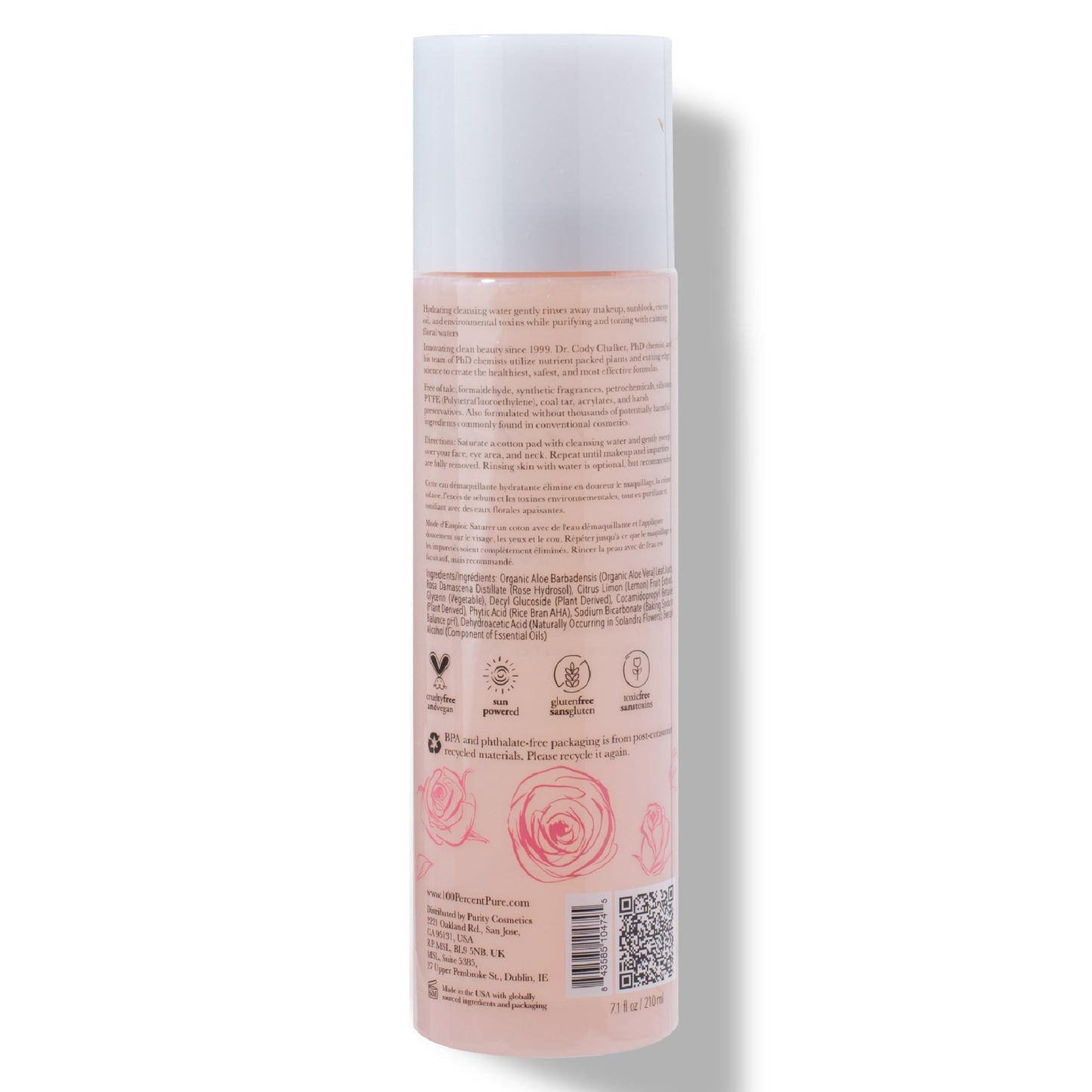 100% PURE Rose Micellar Water – Hydrating First Step Double Cleanser & Travel-Ready Makeup Remover – Infused with Organic Aloe, Rose Hydrosol & Cornflower – No Water Needed, Alcohol-Free – 7.1 fl oz