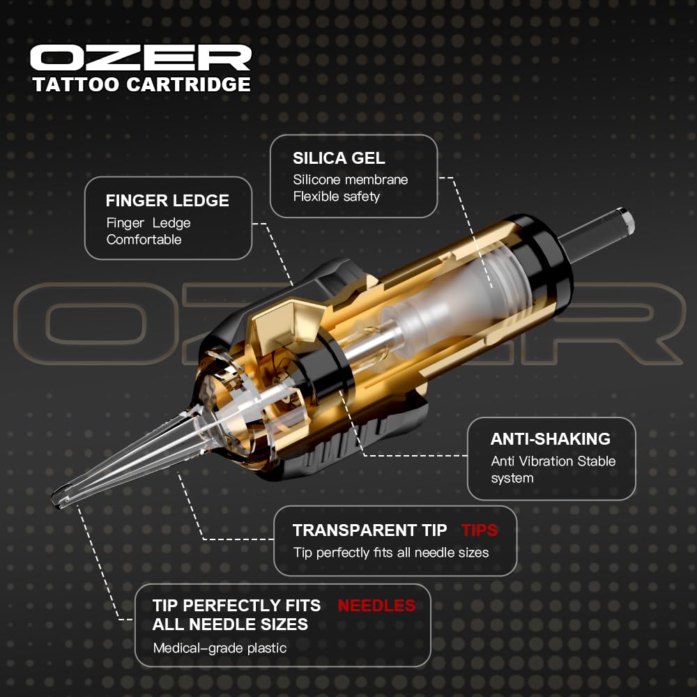 OZER Tattoo Cartridge - #1207RL(0.35mm) 20Pcs Disposable Tattoo Needles with Membrane Safety Cartridges for Tattoo Round Liner