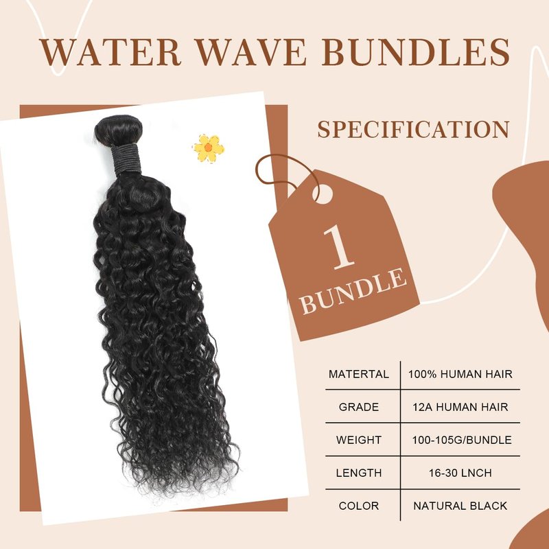 SERUYLEO Water Wave One Bundles 20 Inch 12A Brazilian Virgin Curly 1 Bundles Human Hair 100% Unprocessed Human Hair Bundles Natural Black Color (water wave 1 bundles, 20 Inch)