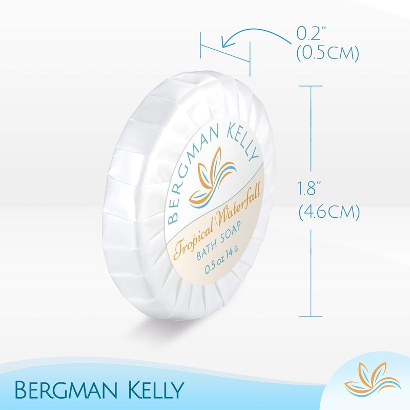 Bergman Kelly Hotel Soap Bars | Tropical Waterfall Scent, 0.5 oz, 100 Pack - Travel Size Mini Toiletries for Airbnb & Motels
