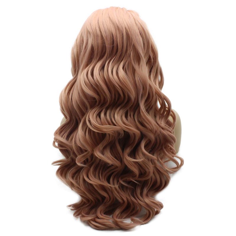 Long Wavy Peach Pink Lace Front Wig - Heat Friendly Synthetic Hair | Half Hand Tied Design