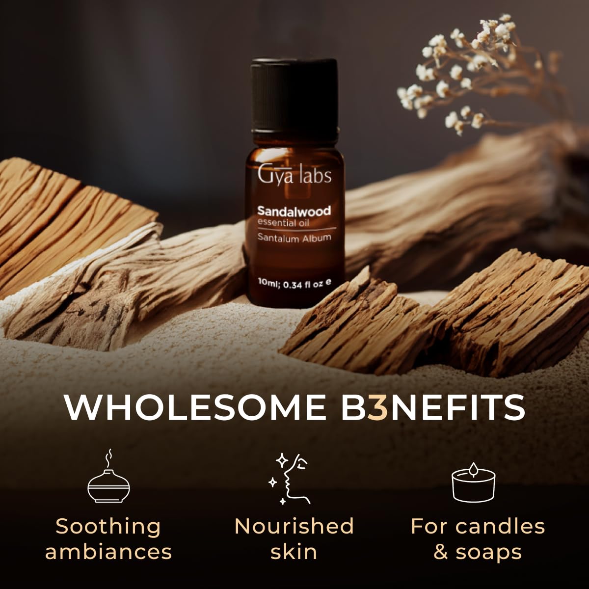 Sandalwood Essential Oils for Diffuser & Patchouli Essential Oil for Diffuser Set - Aromatherapy Grade Essential Oils Set - 2x0.34 fl oz - Gya Labs