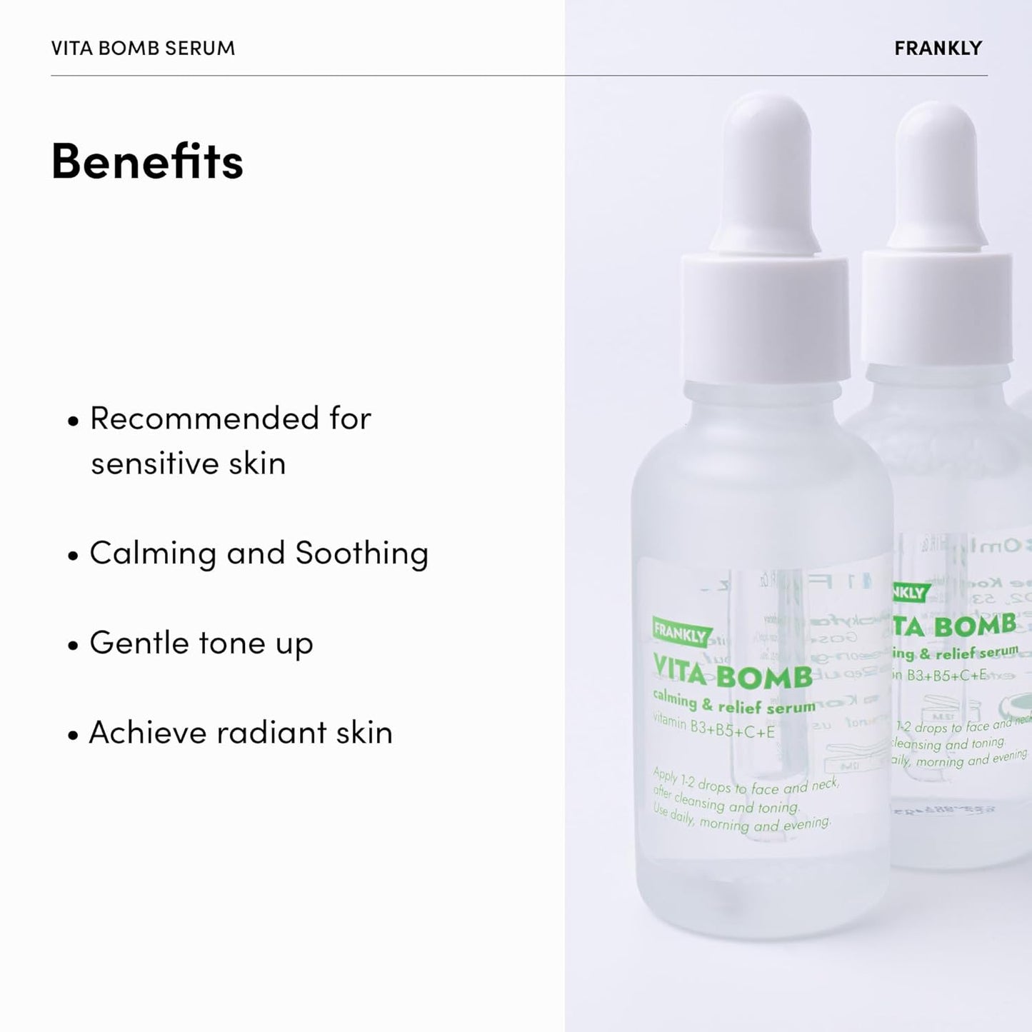 Vita Bomb Serum - Calming Revitalizing Complex with Vitamins B3, B5, C, E - Soothes & Evens Skin Tone | Vegan, Hypoallergenic, 1.01 fl. Oz.