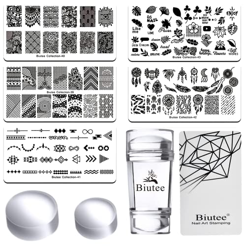 SEISSO 7 Colors Nail Stamping Polish Gel Nail Stamper Kit with 5 Pcs Nail Stamping Plates for Nails Art Stamp Beginners Kitiy