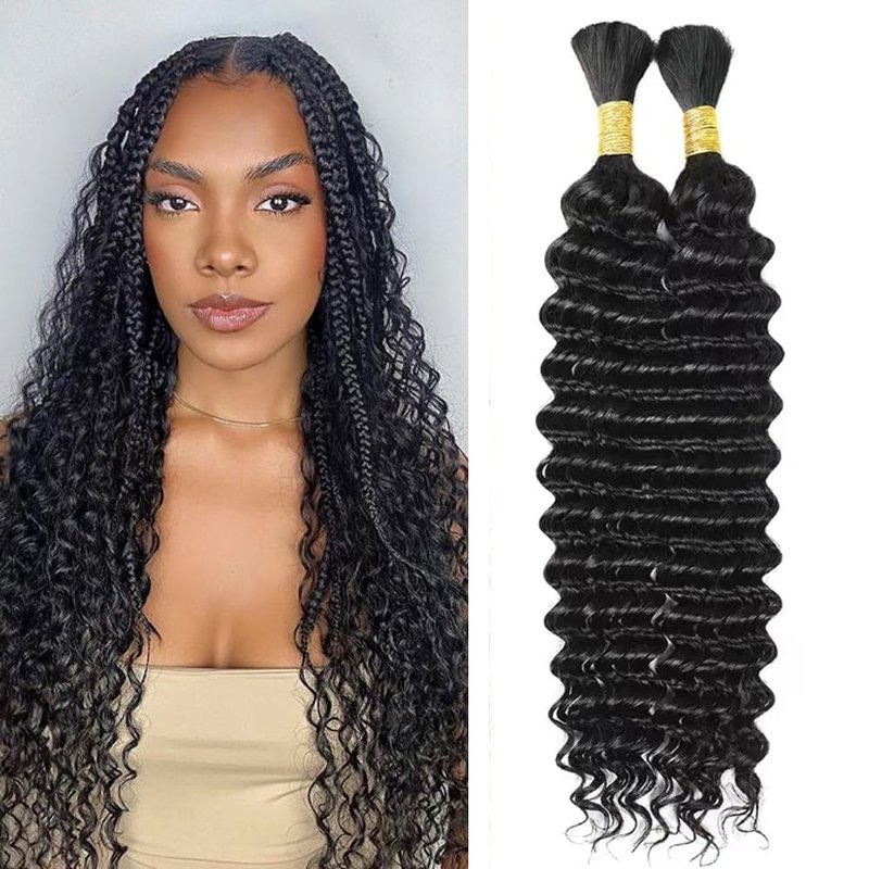 Deep Wave Human Braiding Hair for Boho Braids 16 Inch Boho Human Braiding Hair Curly No Weft 90g 2 Bundles 10A Brazilian Virgin Curly Hair Extension Wet and Wavy Natural Black