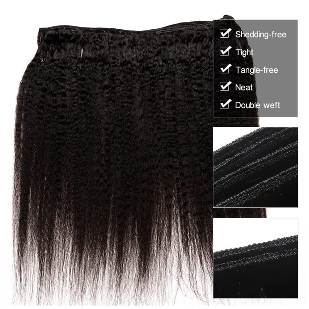 Luxvogue Bundles Human Hair 18 20 22 Inch Yaki Wave Natural Human Hair Bundles Natural Black Unprocessed Raw Brazilian Virgin Remy Quick Weave for Black Women